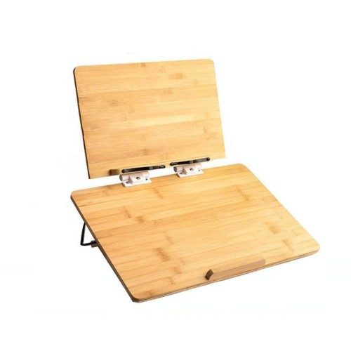 Supporto per tablet e leggio in bambù a 2 livelli, altezza regolabile a 6 livelli e supporto per laptop, 50x36 cm, leggero