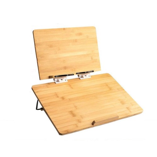 Supporto per tablet con supporto per leggio in bambù a 2 livelli, altezza regolabile a 6 livelli e supporto per laptop, 65x36 cm, leggero