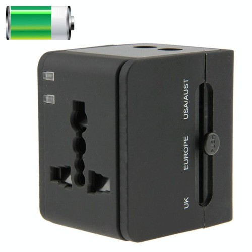 Adattatore universale da viaggio internazionale 2.1A 2-USB EU / AU / UK / US (nero)