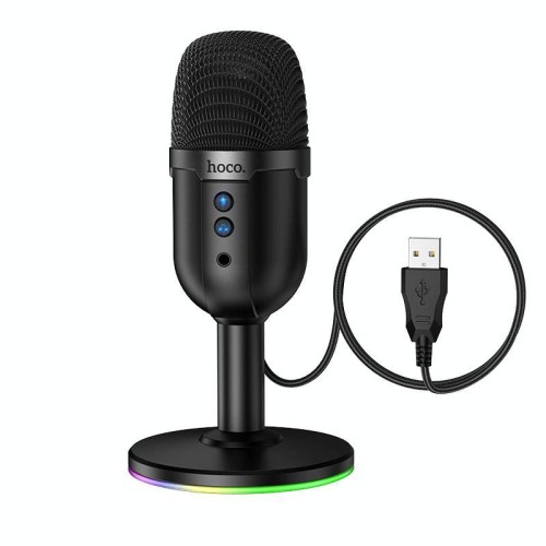 Microfono da tavolo RGB con porta USB-A luminosa hoco L25 (nero)