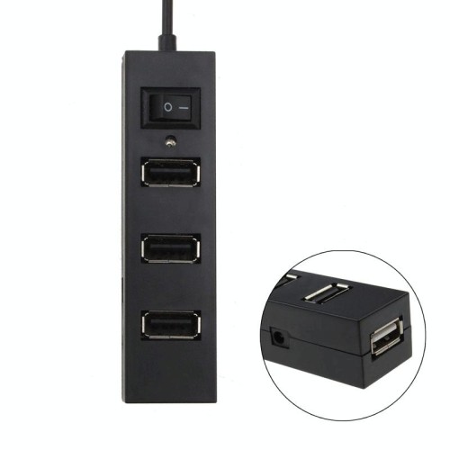 Adattatore splitter USB HUB 2.0 USB a 4 porte con interruttore (nero)