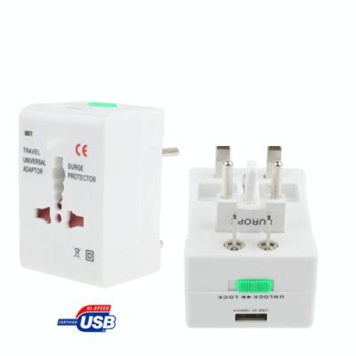 Adattatore di alimentazione CA da viaggio universale USA / UE / AU / Regno Unito con presa per caricabatterie USB (bianco)