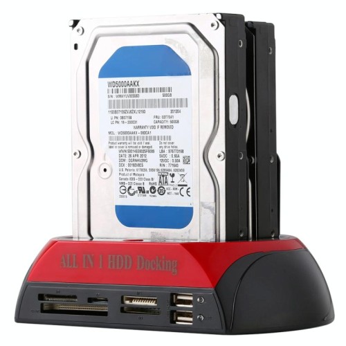 Dock station per HDD SATA / IDE doppio da 2,5 pollici / 3,5 pollici tutto in 1 con lettore di schede e hub