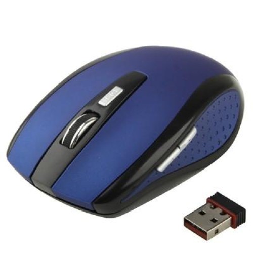 Mouse ottico wireless 6D a 2,4 GHz 800 ~ 1600 DPI con mini ricevitore USB, plug and play, distanza di lavoro fino a 10 metri (blu)