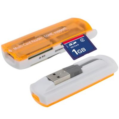 Lettore Multi Card USB 2.0, supporto SD / MMC, MS, TF, M2 Card (arancione)
