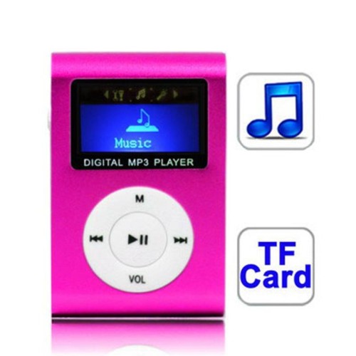 Lettore MP3 con slot per scheda TF / Micro SD con schermo LCD, clip in metallo (magenta)