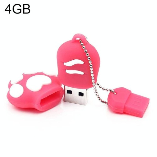 Disco flash USB 2.0 in silicone a forma di zampa d'orso da 4 GB con tazza antipolvere (prugna rossa)