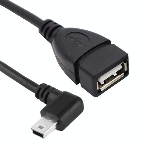 Cavo adattatore da 90 gradi Mini USB maschio a USB 2.0 AF con funzione OTG, lunghezza: 25 cm