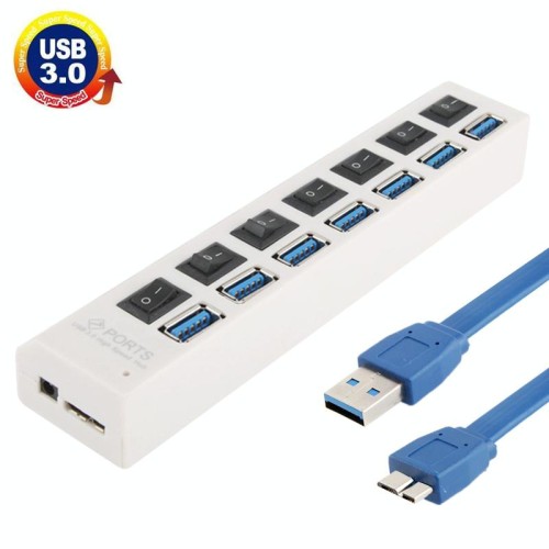 HUB USB 3.0 a 7 porte, 5 Gbps Super Speed, Plug and Play, supporto 1 TB (nero)