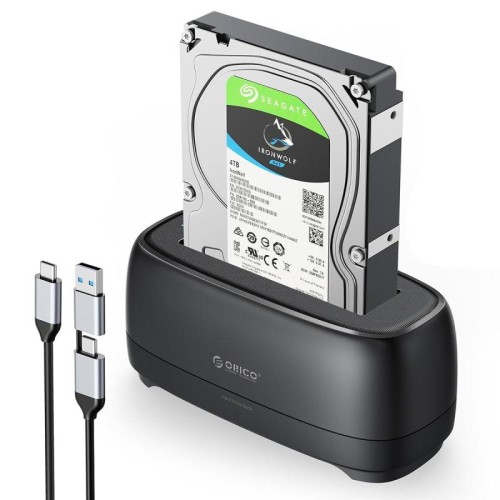 ORICO DD18C3 Docking station per unità disco rigido/SSD SATA a vano singolo da 2,5/3,5 pollici, spina UK (nero)