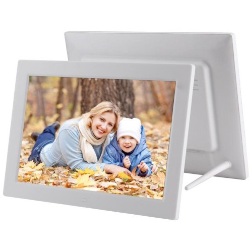 Cornice per foto digitale LED da 13 pollici con telecomando, lettore MP3 / MP4 / film, supporto ingresso scheda USB / SD, altoparlante stereo integrato (argento)