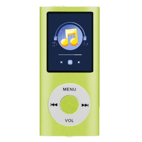 Lettore MP4 in metallo con schermo TFT da 1,8 pollici con slot per schede TF, registratore di supporto, radio FM, e-book e calendario (verde)