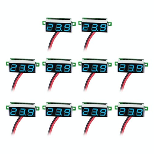 Misuratore di tensione digitale a 2 fili da 10 pezzi da 0,36 pollici, display a colori, tensione di misura: CC 2,5-30 V (blu)