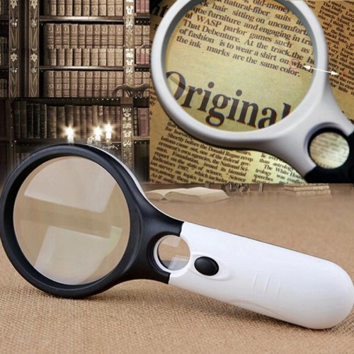 Lente d'ingrandimento visiva da lettura con 3 luci LED, Mini portatile 3-45X palmare (nero)