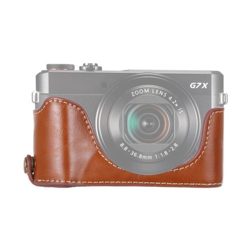 Base mezza custodia per fotocamera in pelle PU con filettatura da 1/4 di pollice per Canon G7 X Mark II (marrone)