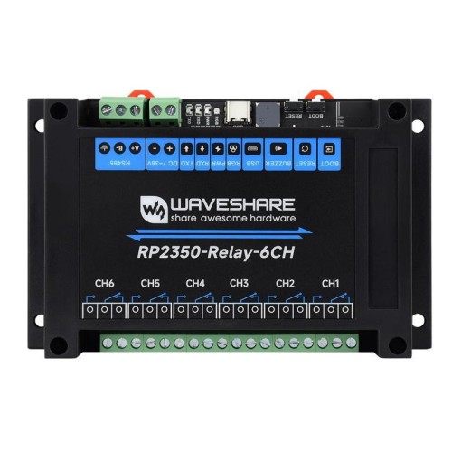 Modulo relè a 6 canali per scheda di controllo industriale WAVESHARE RP2350, basato sul microcontrollore RP2350, supporta interfacce esterne RS485 e Pico (senza modulo Wi-Fi)