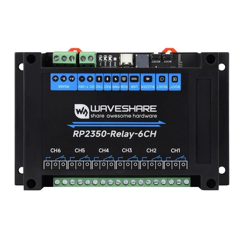 Modulo relè a 6 canali per scheda di controllo industriale WAVESHARE RP2350, basato sul microcontrollore RP2350, supporta interfacce esterne RS485 e Pico (senza modulo Wi-Fi)