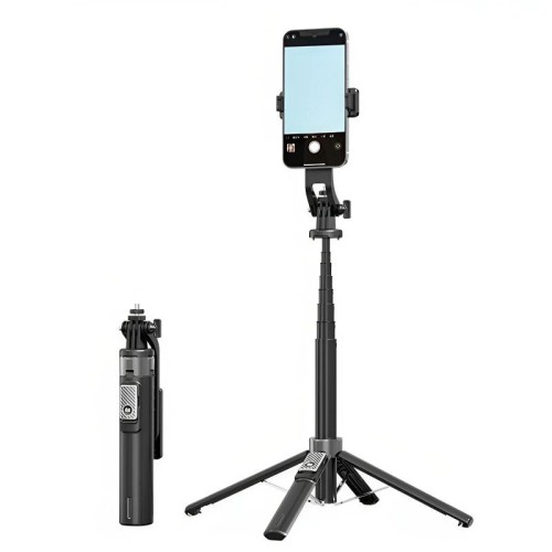 P135 Supporto per telefono con treppiede estensibile portatile per selfie con telecomando (nero)