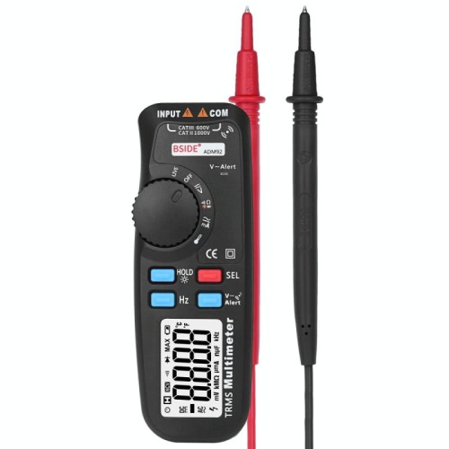 BSIDE ADM92 Multimetro digitale a vero valore RMS portatile Gamma automatica 6000 conteggi Tester TRMS con controllo filo in tensione Temp NCV Hz ohm Diodo