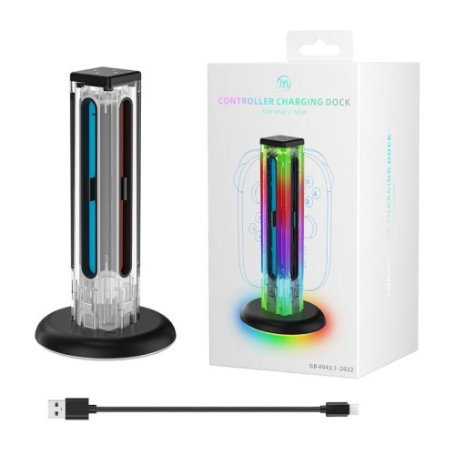 Per Nintendo Switch 1/2 JYS NS2318 Dock di ricarica per controller di gioco 4 in 1 con luce RGB (trasparente)