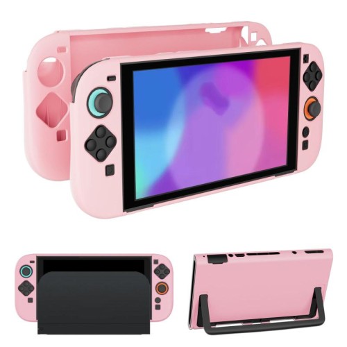 Custodia protettiva in plastica con design diviso per Nintendo Switch 2 e Joy-Con con accesso al cavalletto (rosa)