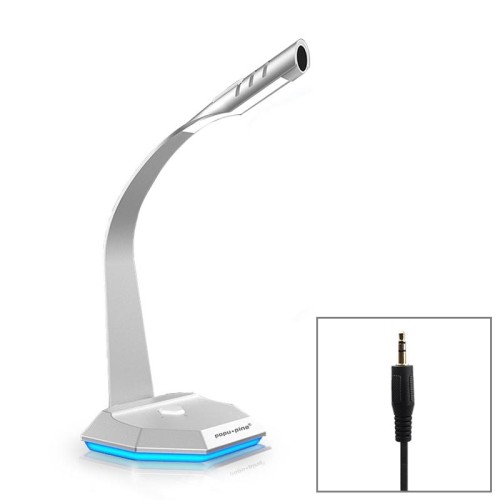 Microfono a condensatore con microfono cablato omnidirezionale da 3,5 mm con base in metallo da tavolo K3, Compatibile con PC / Mac per trasmissione dal vivo, spettacolo, KTV, ecc. (Argento)
