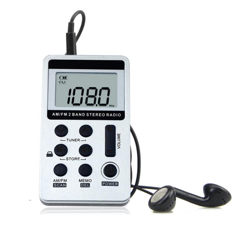 Mini ricevitore radio portatile AM ​​/ FM ricaricabile a due bande con schermo LCD, jack per auricolari e cordino (bianco)
