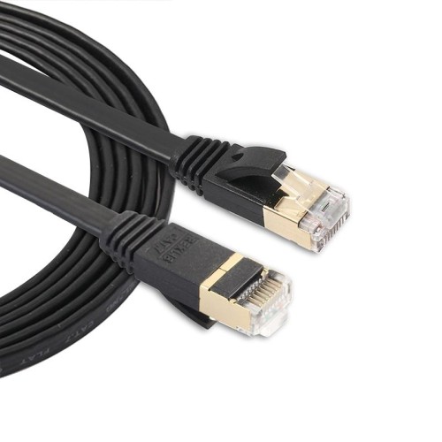 Cavo patch ultra piatto CAT7 10 Gigabit Ethernet da 1,8 m per rete LAN modem router - Costruito con connettori RJ45 schermati (nero)