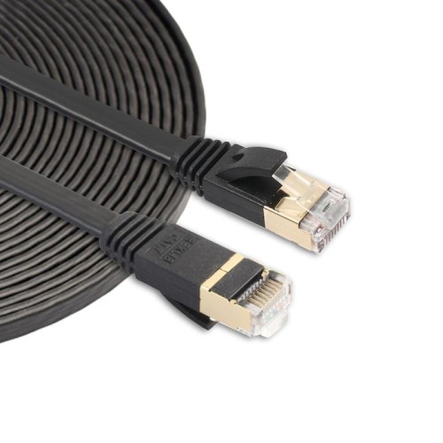 Cavo patch ultra piatto CAT7 10 Gigabit Ethernet da 5 m per rete LAN modem router - Costruito con connettori RJ45 schermati (nero)