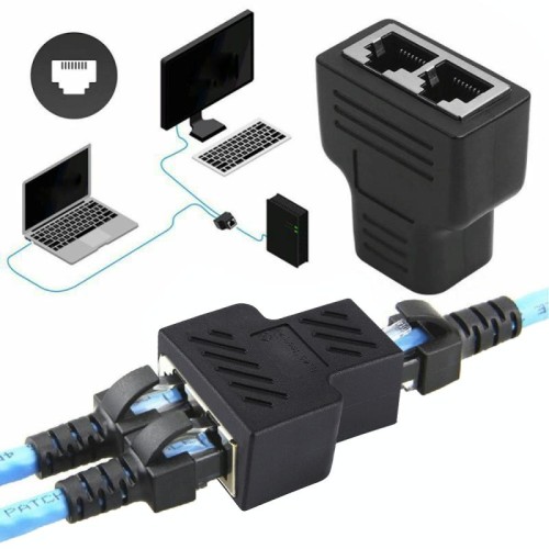Crystal Network Straight Through Head-line Connector Terminal Da femmina a femmina Dispositivo di estensione dell'interfaccia RJ45 a tre teste (nero)