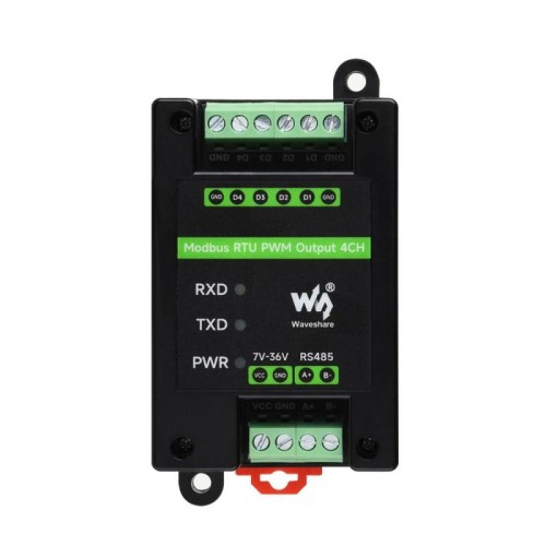 Modulo di uscita PWM industriale a 4 canali Waveshare Modbus RTU RS485, frequenza e ciclo di lavoro regolabili.