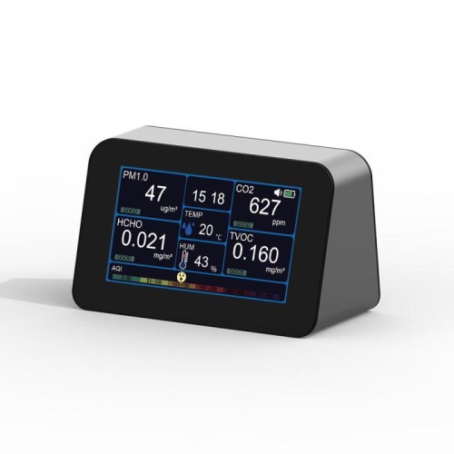 Monitor della qualità dell'aria 9 in 1 per HCHO/PM2.5/CO2/TVOC, temperatura e umidità, AQI, allarme regolabile, ricarica tramite Type-C