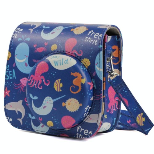 Custodia in pelle PU per fotocamera corpo intero modello Ocean World con tracolla per FUJIFILM instax mini 9 / mini 8+ / mini 8