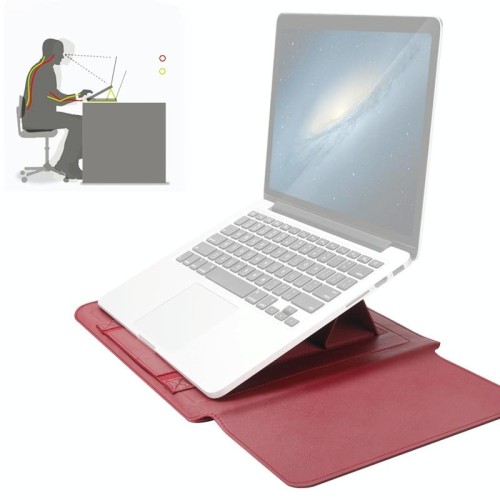 Custodia per laptop in pelle PU impermeabile universale 4 in 1 con maniglia, supporto e portapenne + 2 avvolgitori + borsa per mouse + set di borse per caricabatterie per laptop da 11/12 pollici (rosso)