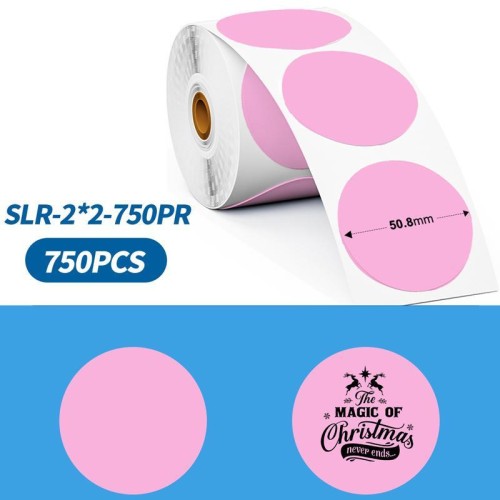 Etichette adesive rotonde Phomemo da 2 pollici per stampanti PM241-BT/PM246S/D520-BT, colore rosa e nero, confezione da 750 pezzi.