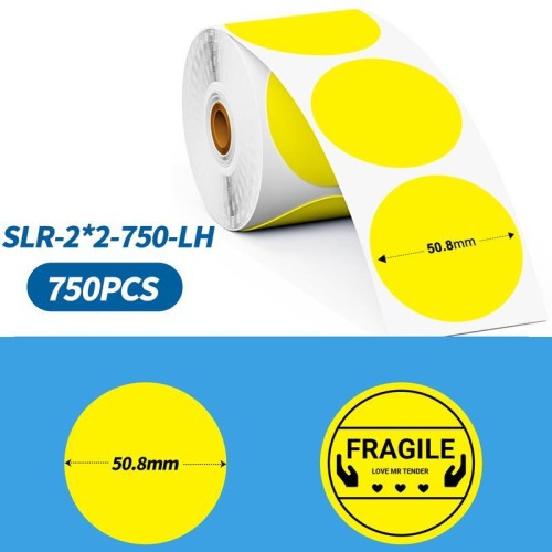 Etichette adesive rotonde Phomemo da 2 pollici per stampanti PM241-BT/PM246S/D520-BT, colore giallo-nero, 750 pezzi