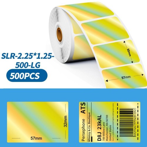 Etichette adesive Phomemo da 2,25 x 1,25 pollici per stampanti PM241-BT/PM246S/D520-BT, 500 pezzi, colore oro laser.