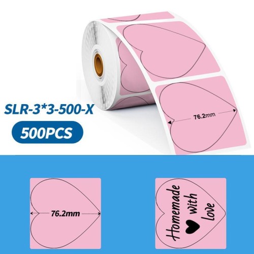 Etichette termiche Phomemo da 3 pollici, confezione da 500 pezzi, per stampanti PM241-BT/PM246S/D520-BT, stile: parte inferiore rosa, testo nero.