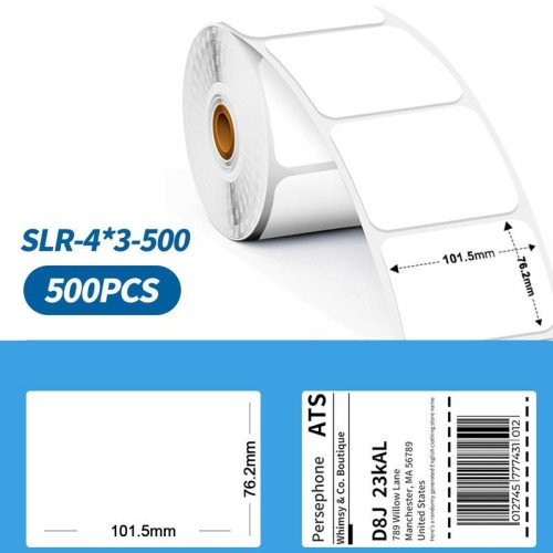 Etichette termiche Phomemo da 4x3 pollici, 500 pezzi/rotolo, per stampanti PM241-BT/PM246S/D520-BT