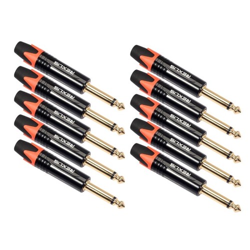 10 PCS TC202 6.35mm Spina adattatore audio per saldatura mono placcato oro (nero)