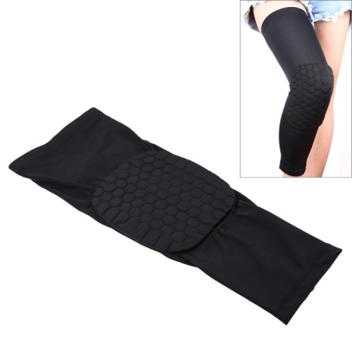 1 PC Protezione per il ginocchio elastica in lycra resistente alla collisione sportiva a forma di alveare, versione lunga, taglia: XL (nero)