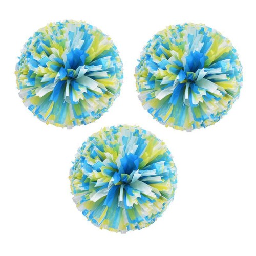 3 pezzi Pompon da cheerleader, stringono la mano e si esibiscono con i fiori, stile: opaco, grande, anello criptato, blu, giallo e bianco.
