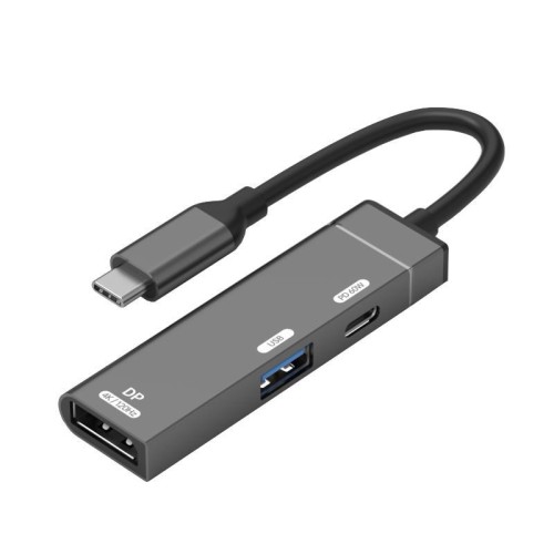 Docking station HUB DisplayPort 4K da 60 W con porte da Type-C a Type-C e USB-A (grigio)