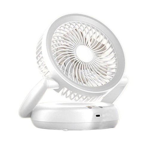 Ventilatore pieghevole con indicatore di batteria, per uso domestico, da tavolo e a parete, con luce LED (grigio viola)