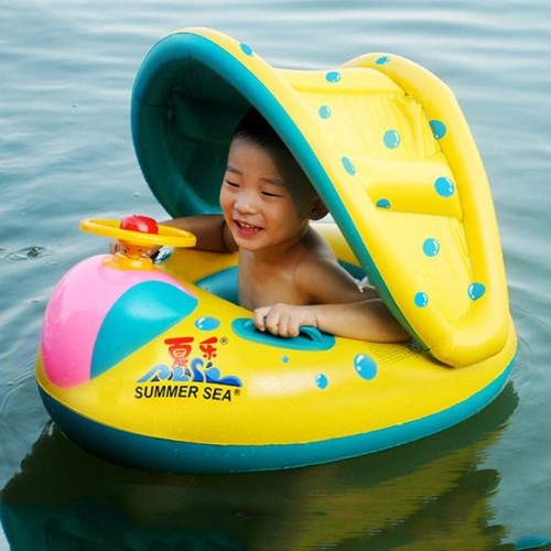 Anello gonfiabile per barca con parasole per seggiolino di sicurezza per il nuoto per bambini piccoli, dimensioni gonfiate: 72 cm x 65 cm x 58 cm