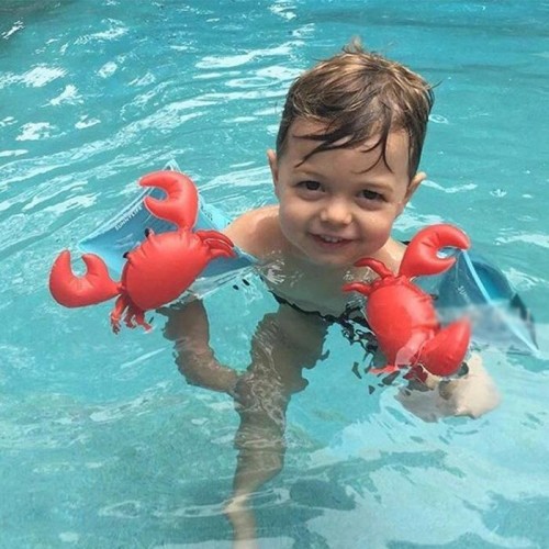 Fasce da braccio gonfiabili per bambini a forma di granchi rossi Maniche galleggianti Ali d'acqua Galleggianti per il nuoto, dimensioni: 16x20x15cm