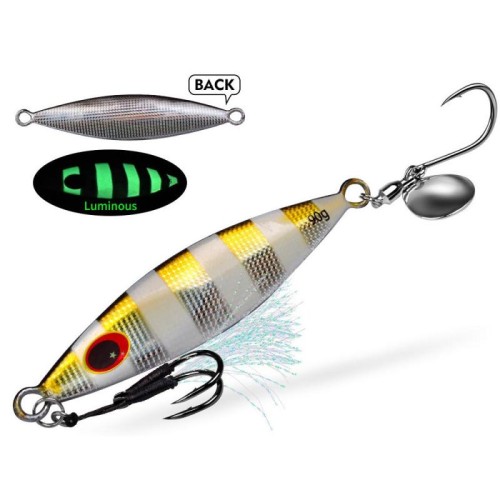 PROBEROS LF179 Esche artificiali in metallo per jigging con paletta rotante fosforescente per la pesca in acqua salata, misura: 30 g (colore D)