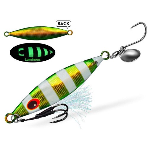 PROBEROS LF179 Esche artificiali in metallo per jigging con paletta rotante fosforescente per la pesca in acqua salata, misura: 40 g (colore A)