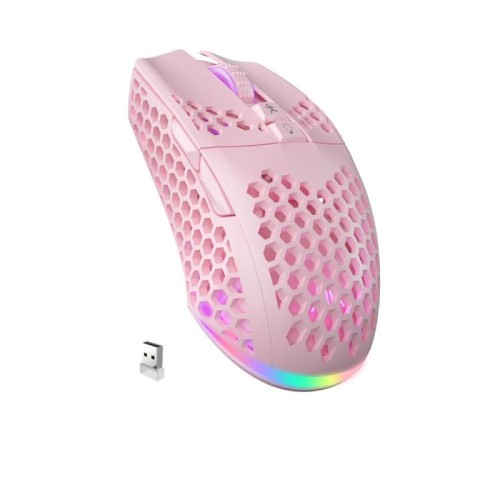 Mouse da gioco wireless SOLAKAKA SM600 Hollowed Out RGB Tri-mode (rosa)