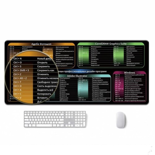 Tappetino per mouse con tasti di scelta rapida di grandi dimensioni, disponibile in diverse lingue, con bordi cuciti anti-sfilacciamento. Dimensioni tastiera: 300x800x2mm (RU Office+PS+Win 4).